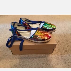 J.CREW CREWCUTS GIRLS REVERSIBLE SEQUIN ESPADRILLES SIZE K5 BRUNSWICK BLUE J3149